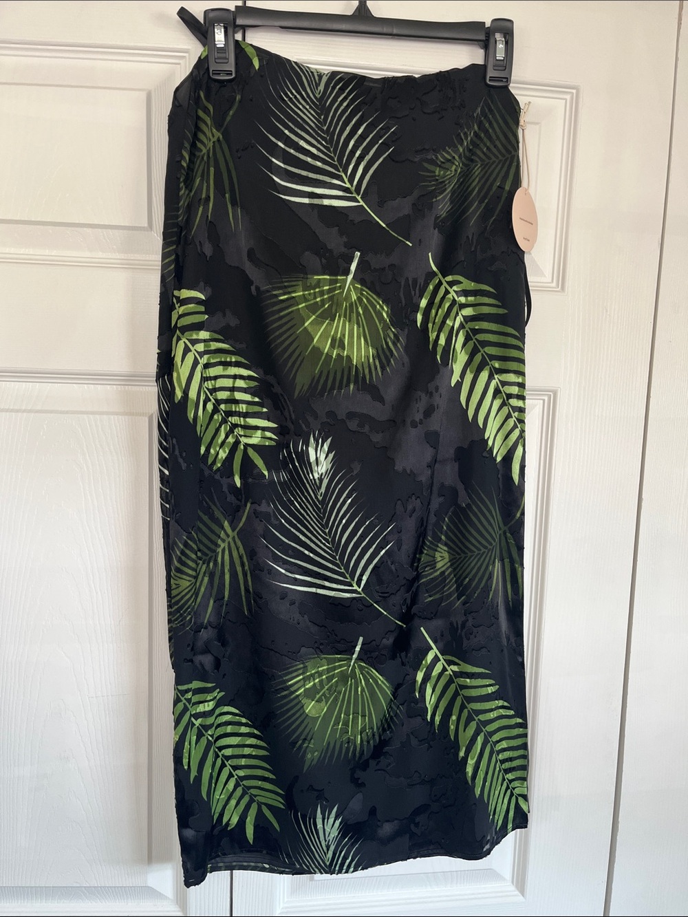 Revolve Camila Coelho Esmeralda Midi Skirt Black Palm High Slit Burnout S NWT